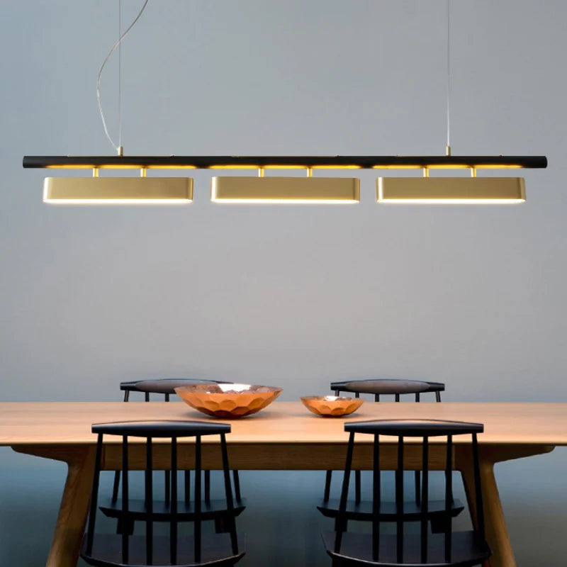 Elegant Black And Gold Led Chandelier - Contemporary Lighting For Dining Kitchen Rooms Pendant