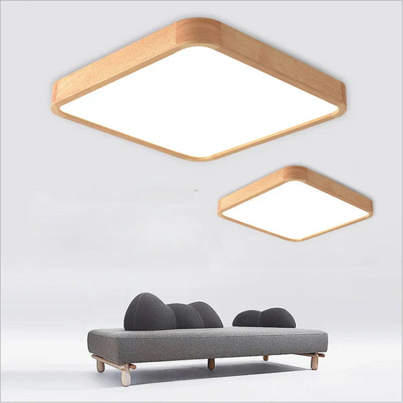 Modern Solid Wood Led Ceiling Light - Remote - Controlled Lighting Fixture For Room Bedroom Kitchen