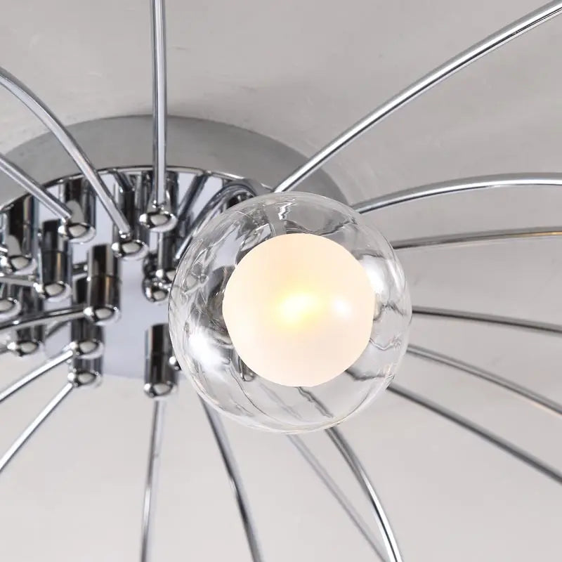 Contemporary Chrome Metal Chandelier With Glass Lampshade - Versatile Led Lighting For Home Decor