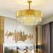 Postmodern Round Gold Stainless Steel Crystal Led Chandelier - Contemporary Illumination For Dining