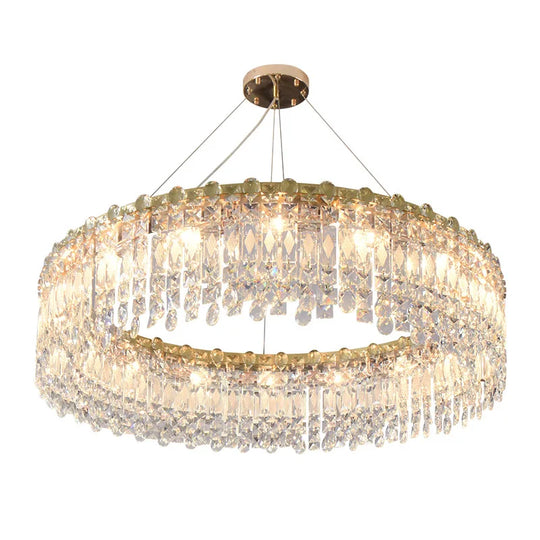 Elegant Led E14 Postmodern Gold Chandelier - A Ring Tassel Crystal Fixture For Dining Rooms Adding