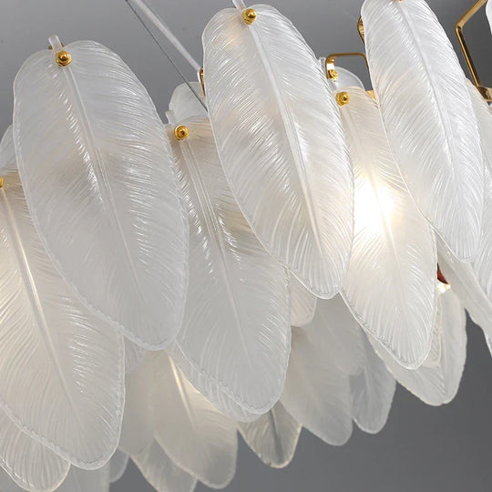 Unique Goose Feather Led Chandelier - Artistic White Glass Designer Lighting Fixture For Foyer And