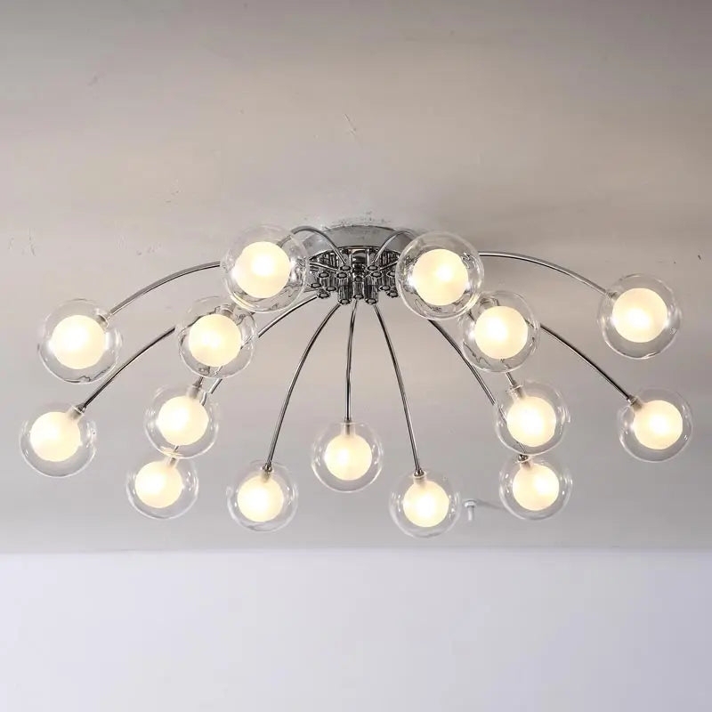 Contemporary Chrome Metal Chandelier With Glass Lampshade - Versatile Led Lighting For Home Decor