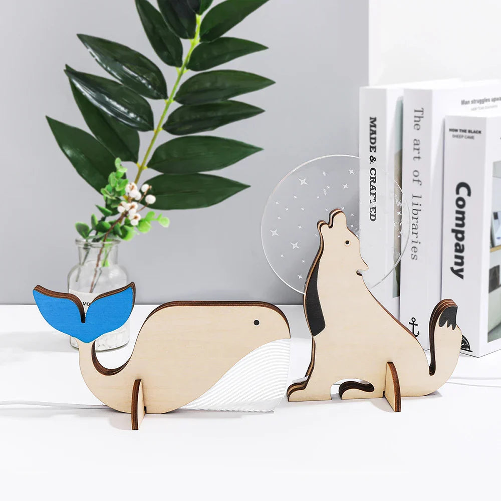 Wood And Acrylic Animals Led Night Light - Charming Decor For Children’s Bedrooms Table Lamp