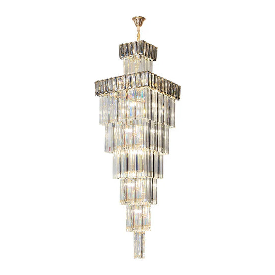 Luxurious Crystal Clear Pendant Light - Artistic Chandelier For Elegant Living Rooms And Staircases