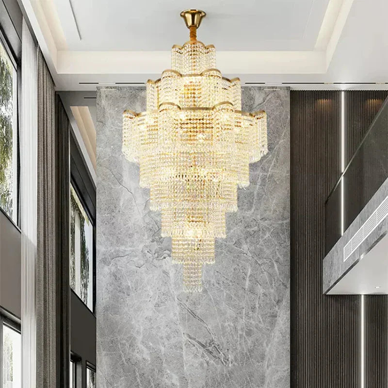 Modern Luxury Long Chandelier - Opulent Illumination For Staircases Villa Lobbies High Ceilings And