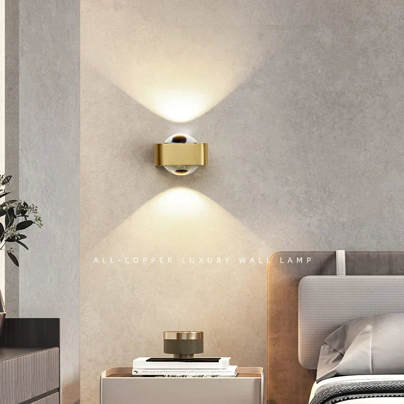 Square Copper Bedroom Wall Lamp - Modern High - End Luxury Led Light For Living Room Double Head