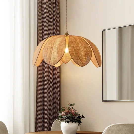 Japanese Style Handmade Woven Rattan Petal Chandelier - Unique Lighting For Dining Bedroom And