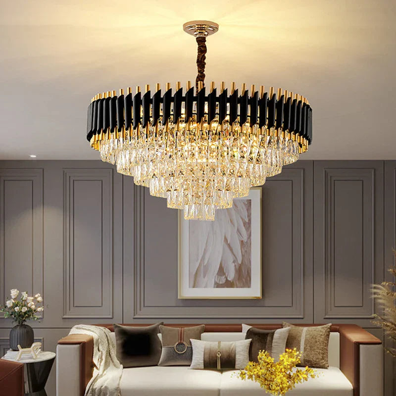 Modern Led Luxury Black Gold Crystal Chandeliers - Elegant Indoor Lighting Fixture For Living And