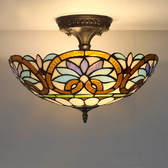 Vintage Tiffany Stained Glass Ceiling Lights - Mediterranean Baroque Hanging Lamp For Living Room