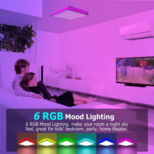 4W Square Wifi Led Ceiling Light - Dimmable Rgbcw Lamp With Remote Control For Living Room And