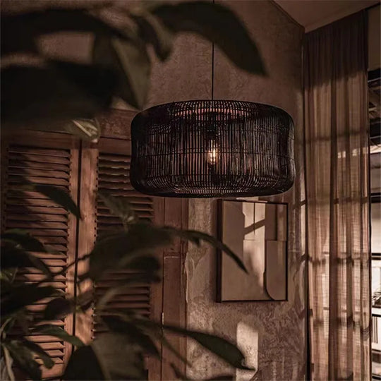 Wabi - Sabi Vintage Rattan Pendant Light - Hand - Woven Japanese Style Elegance For Dining Room