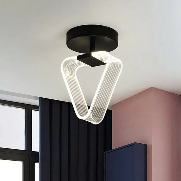 Modern Led Ceiling Light - Acrylic Geometry Linear Decoration Lamp In Black And Gold For Bedroom