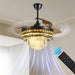 42 Inches Fandelier Ceiling Fan With Light Retractable Chandelier Invisible Blades Dimmable Crystal