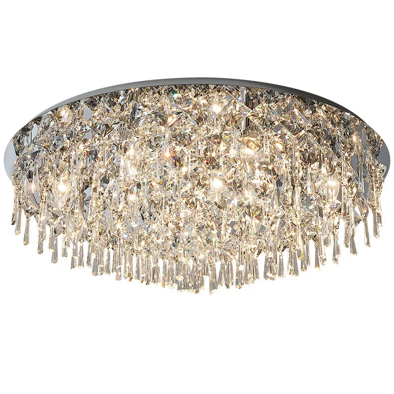 Luxury Modern K9 Crystals Ceiling Lamp - Chrome Steel Led Light For Art Deco Bedroom Lighting