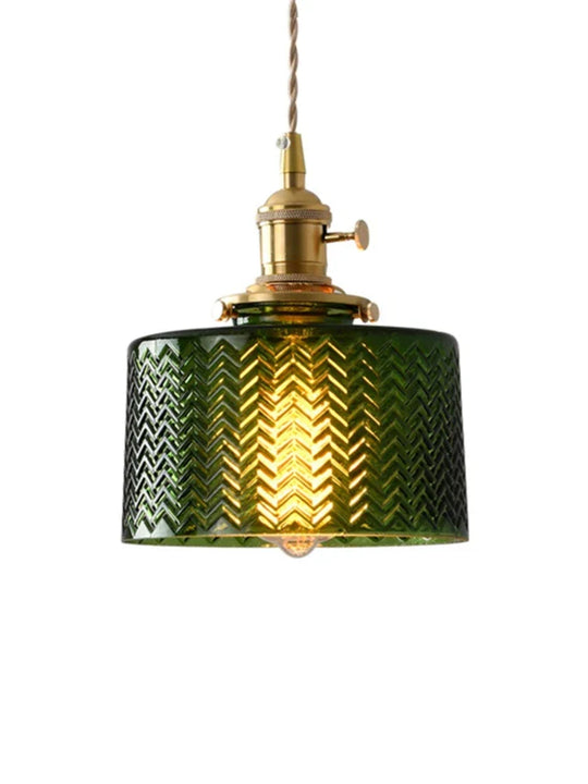 Vintage Brass Green Glass Pendant Light - Illuminate Your Dining Room Bar Or Bedroom With