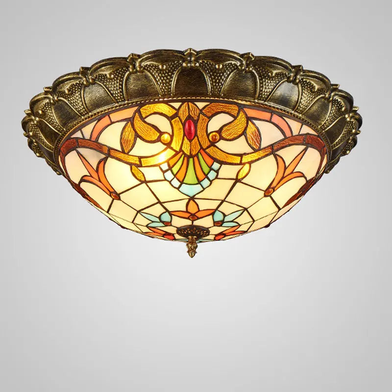 European - Style Tiffany Circular Ceiling Lamp - Retro Elegance For Living Rooms Bedrooms Corridors