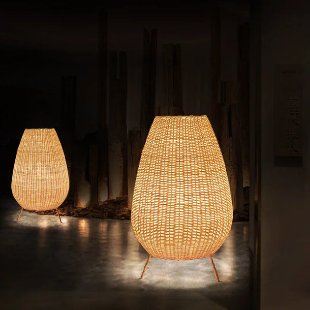 Asian Natural Rattan Floor Lamp - Versatile Indoor And Outdoor Lighting For Living Spaces Floor Lamp