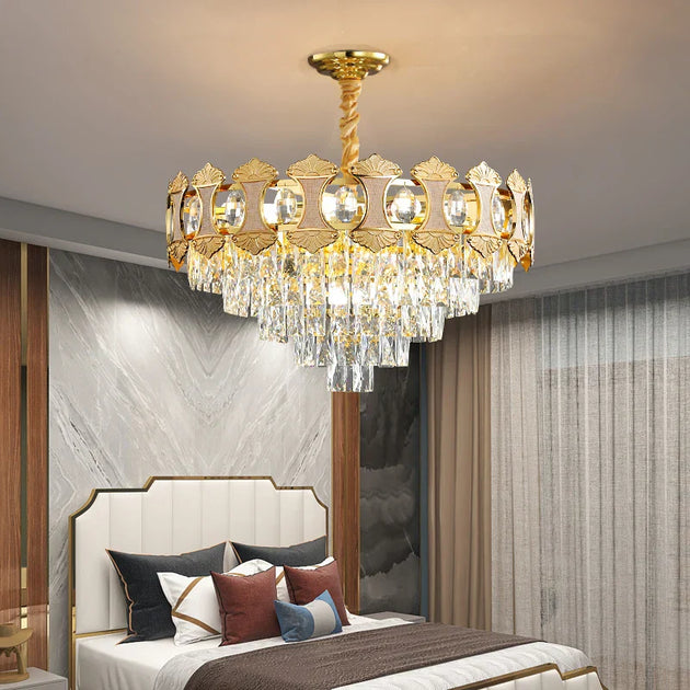 Elegant Golden Crystal Chandelier - Perfect For Master Bedrooms Living Rooms And Dining Creating An