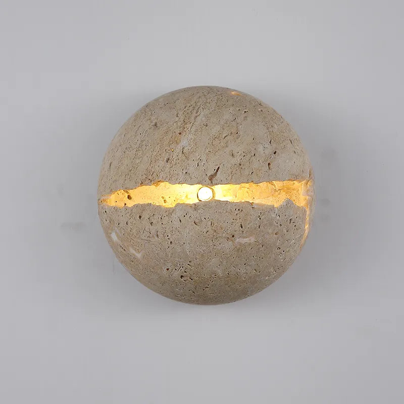 Retro Dinosaur Egg - Shaped Natural Stone Art Wall Lamp - Yellow Travertine Hemisphere Led Sconce