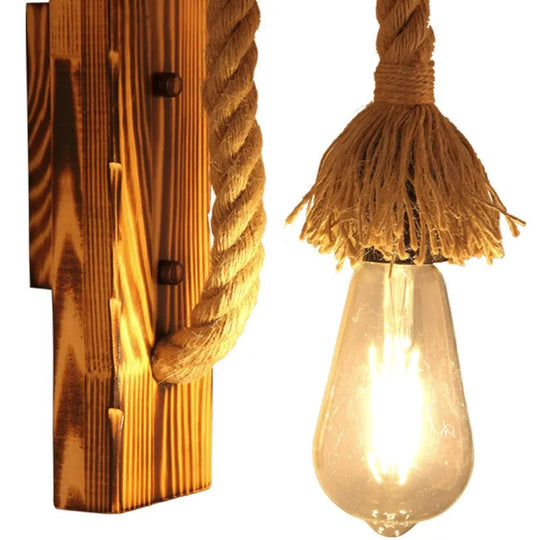 Retro Vintage Hemp Rope Wall Light - Wooden Lamp Ideal For Restaurants Kitchens Coffee Shops And