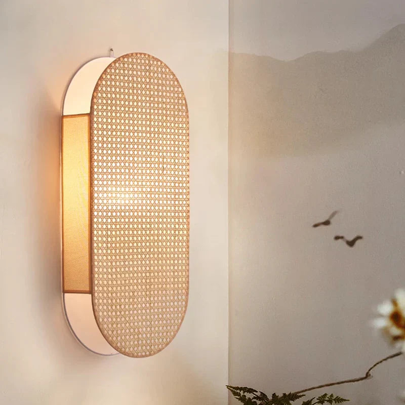 Style Rattan Wall Lamp - Vintage Elegance With Japanese Wabi Sabi Hand - Woven Design Wall Lamp