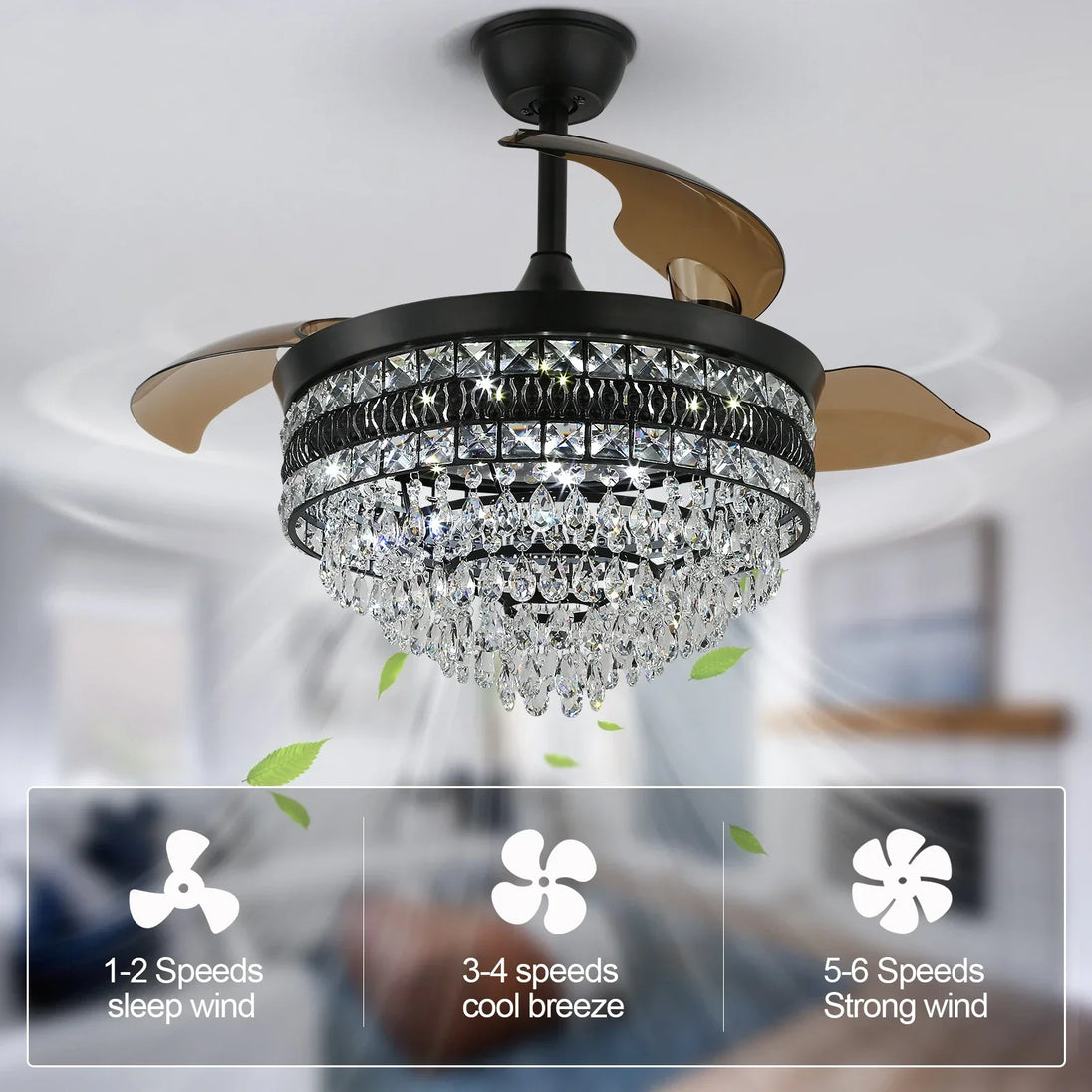 Modern Smart Ceiling Fan App Rc Adjustable 6 Level Speed Pendant Lighting Luminaire Bedroom 3 Heads