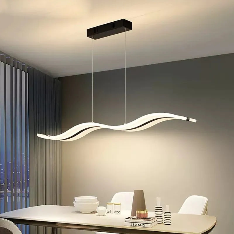 Sleek Led Wave Pendant Light - Minimalist Elegance For Dining Rooms And Creative Restaurant Decor