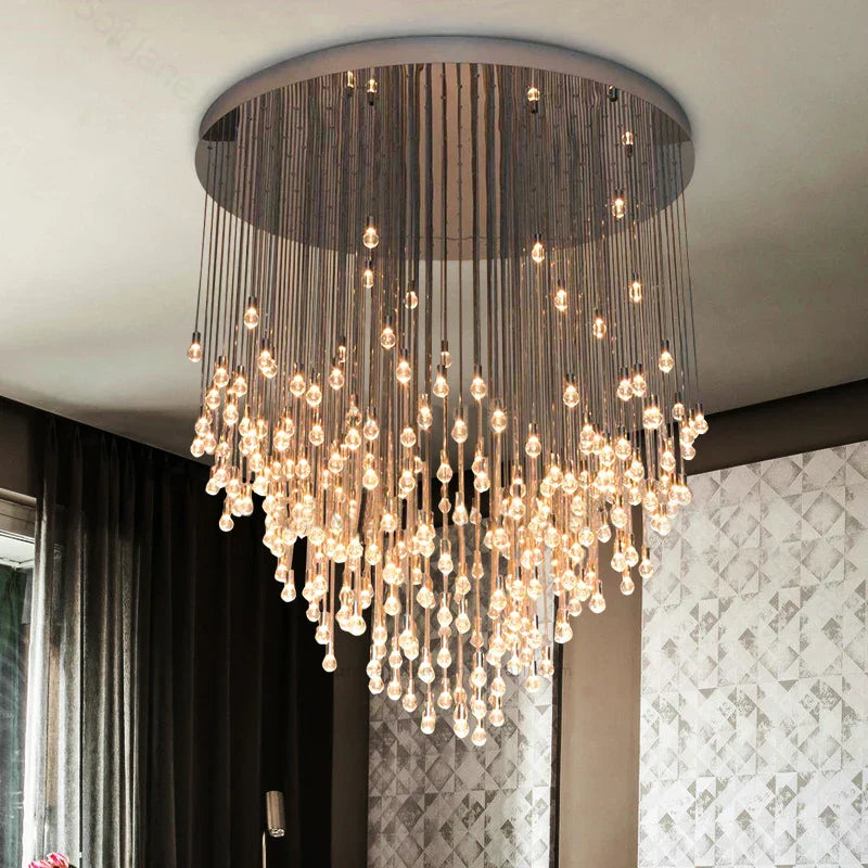 Exquisite Modern Long Staircase Chandelier - Large Gold Led Luxury Crystal Ball Fixture For Grand