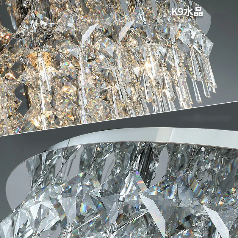 Luxury Modern K9 Crystals Ceiling Lamp - Chrome Steel Led Light For Art Deco Bedroom Lighting