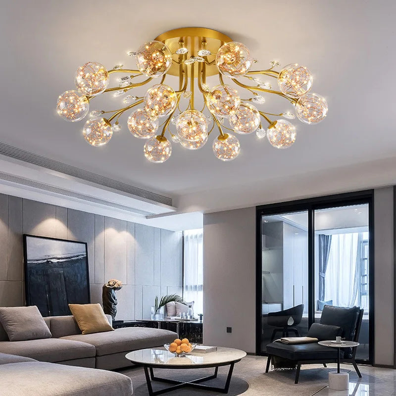 Luxury Dendritic Crystal Ceiling Lamp - Nordic Glass Flower Light Shade Led Chandelier For Bedrooms