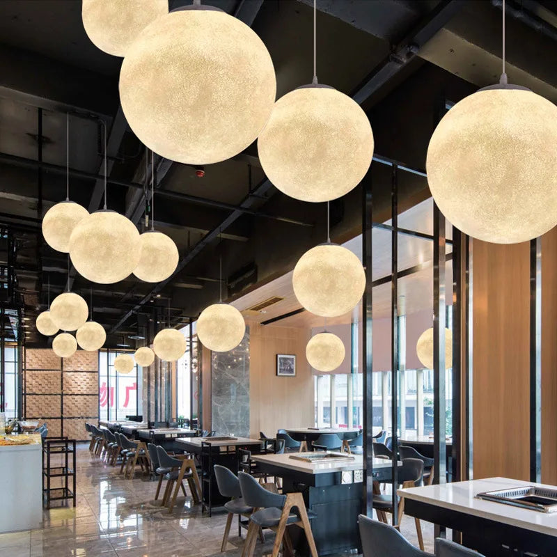 Modern Wabi - Sabi Frp Moon Led Pendant Lights - Unique Decor Chandelier For Living And Dining