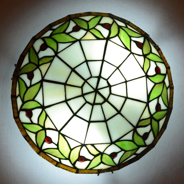 European - Style Tiffany Round Glass Ceiling Lights - Elegant Illumination For Restaurants