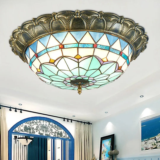 European - Style Tiffany Circular Ceiling Lamp - Retro Elegance For Living Rooms Bedrooms Corridors