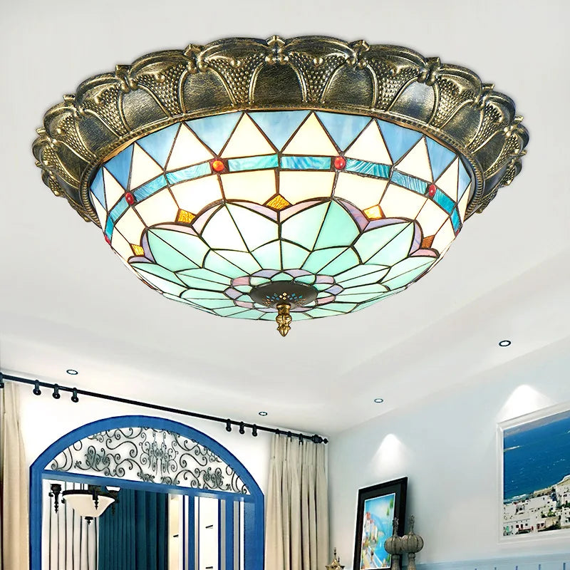 European - Style Tiffany Circular Ceiling Lamp - Retro Elegance For Living Rooms Bedrooms Corridors