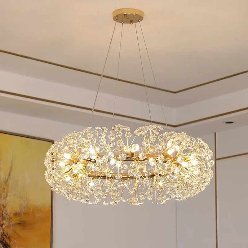 Elegant Modern Gold K9 Crystal Hanging Chandelier - A Luxury Led Fixture For Living And Dining