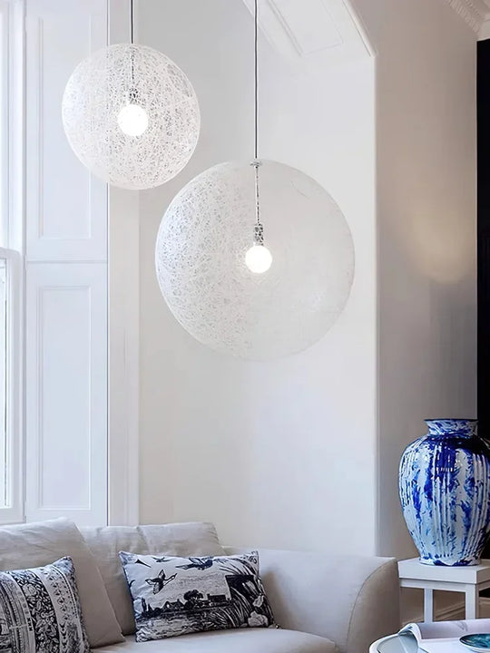 Nordic Rattan Weaving Spherical Chandelier Led Pendant Lights For Living Room Loft Hanging Lamp