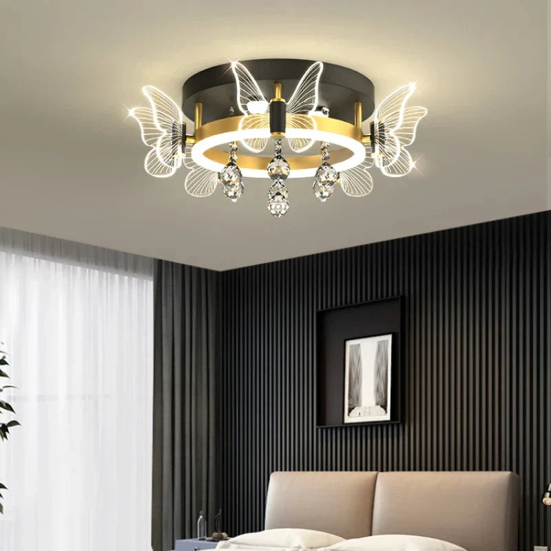 Cartoon Children’s Room Crystal Ceiling Light - Butterfly Chandelier And Balloon Led Bedroom For