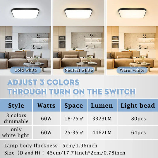 Large Modern Ceiling Lamp - 17.8 - Inch Led Panel Square Light For Living Room Bedroom Kitchen And