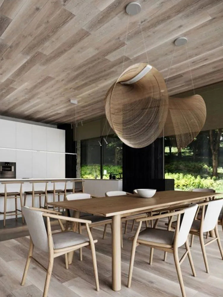 Designer Art Wooden Led Pendant Lights - Minimalist Elegance For Living Rooms Dining And More