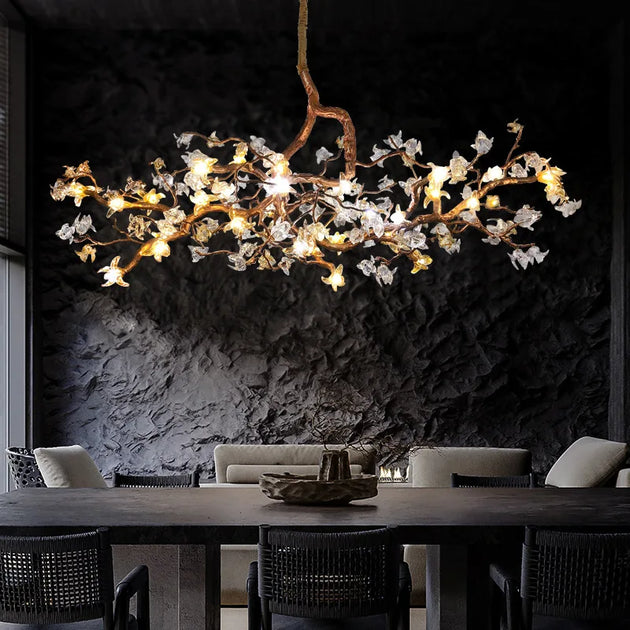 Charming Vintage Copper Flower Chandelier - Tree Branch Led Lighting For Dining Rooms Kitchen