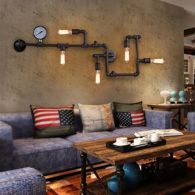 Vintage Retro Loft Industrial Wall Light - Unique Water Pipe Gear Led Lamp For Restaurant Bar And