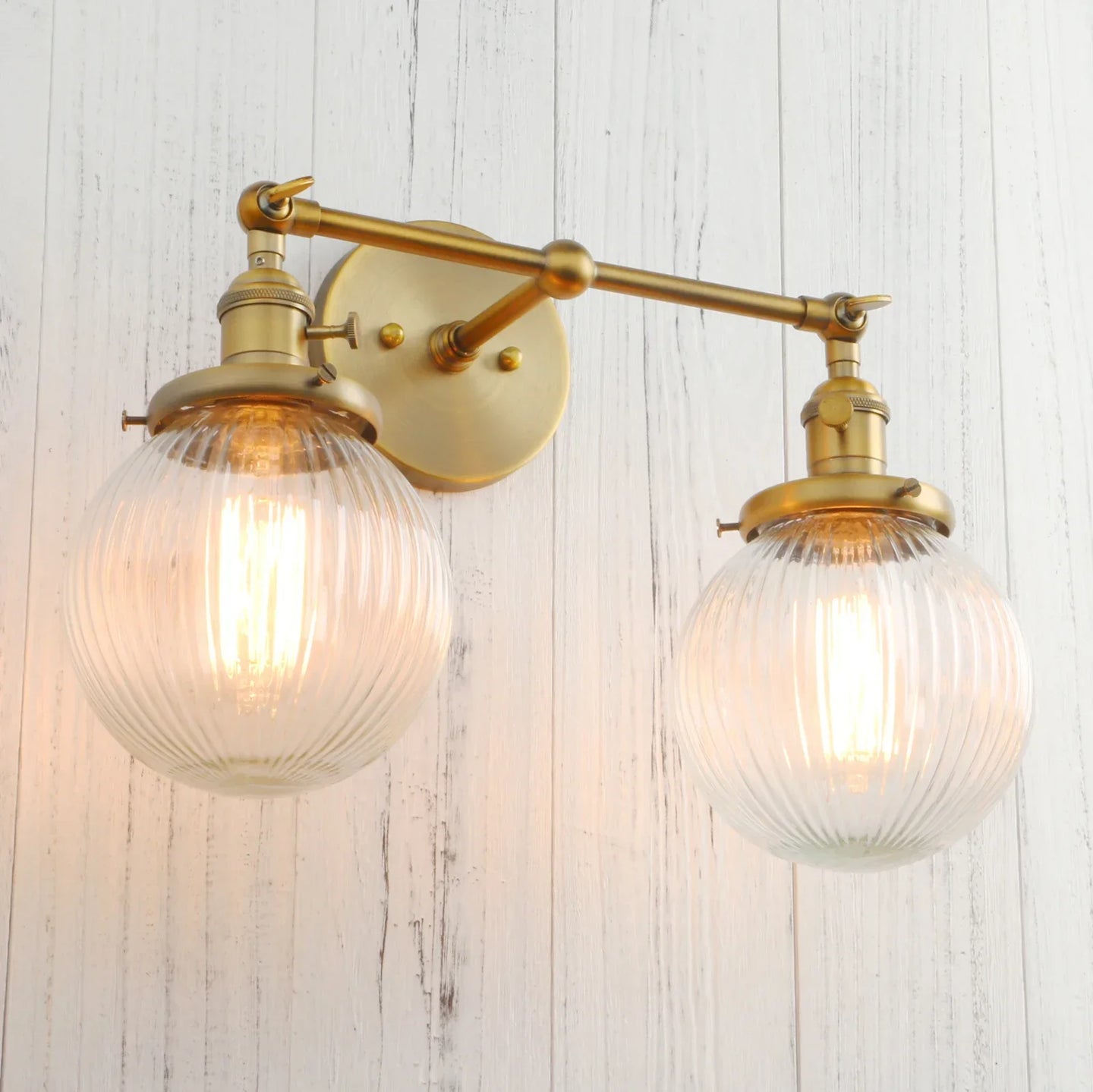 Phansthy Vintage Double Head Wall Sconces - Retro Rustic Lamps With Globe Glass Shades And Switch