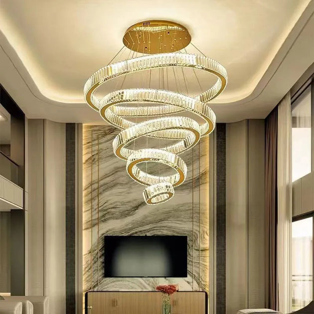 Modern Luxury Crystal Chandeliers - Golden Chandelier Lighting For Living Rooms Stairs And Duplex