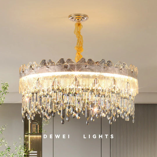 New Modern Led Pendant Lamp - Gold Luxury Round Crystal Ceiling Chandelier For Living Rooms