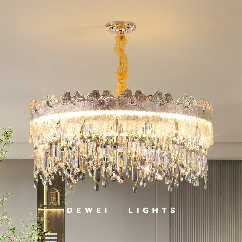 New Modern Led Pendant Lamp - Gold Luxury Round Crystal Ceiling Chandelier For Living Rooms