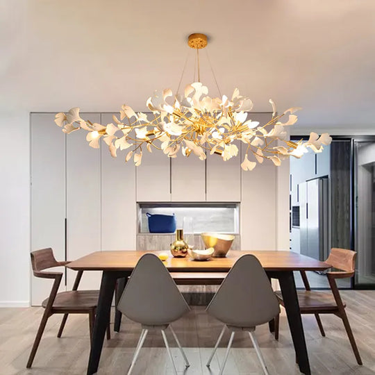 Elegant Nordic Apricot Leaf Chandelier - Wrought Iron Petals Indoor Led Lighting For Living Dining