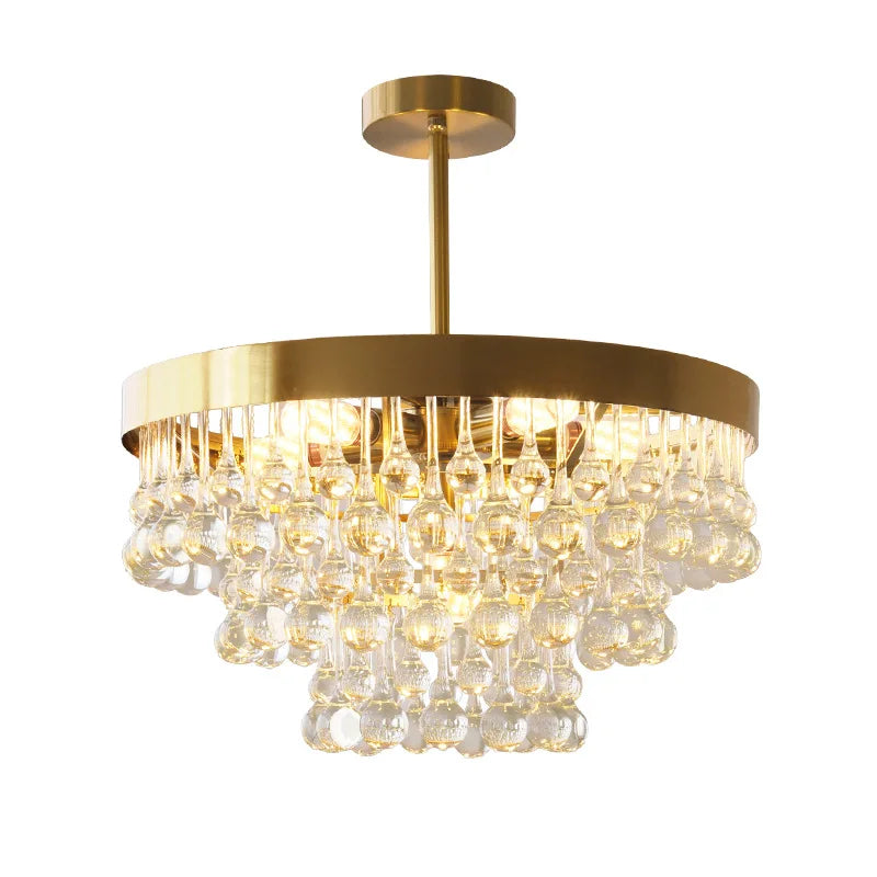 Elegant Round Water Drop Golden Chandelier - A Postmodern Light Luxury Fixture For Living Rooms