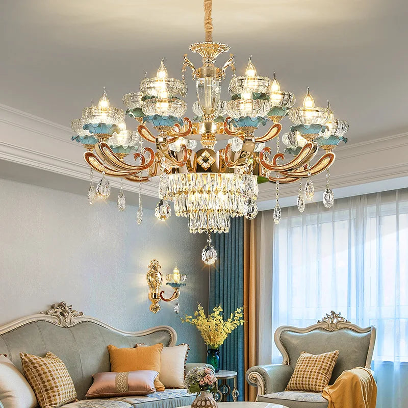 Elegant European Crystal Ceramic Chandelier - A Modern Light Luxury Fixture For Living Rooms