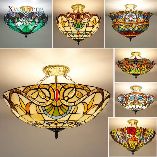 Vintage Mediterranean Tiffany Stained Glass Ceiling Lights - Elegance For Living Rooms Bedrooms